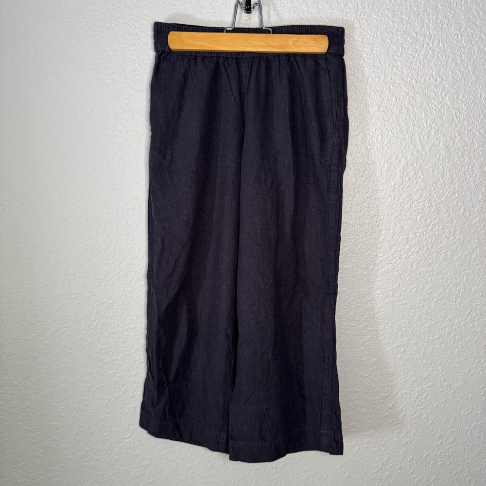 Babaton The Group Navy Linen Blend Wide Leg Pant Elastic Waist Pocket Size XS